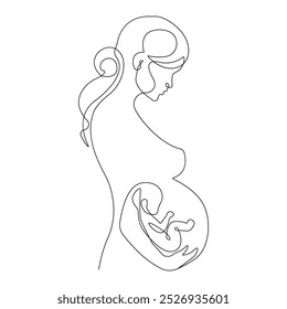 Pregnant Woman Continuous Single Line Drawing. Pregnancy Concept One Line Drawing Minimalist Illustration for Modern Graphic Design. Vector EPS 10.	