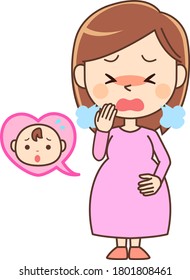 Pregnant Woman Coughing And Worried Baby