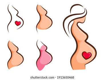 Pregnant Woman Cute Illustration. Line, Cartoon. Doula. Suitable For Poster, Logo. Vector