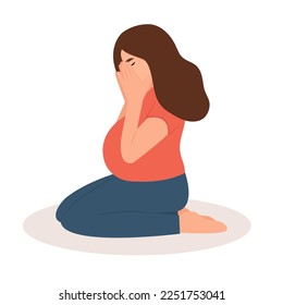 A pregnant woman in despair. Negative emotion. Depression during pregnancy.  Anxiety, Hormone influence, miscarriage, mental health concept.Vector flat illustration