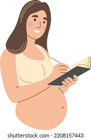 A pregnant woman with a diary.