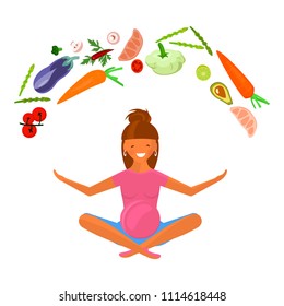 Pregnant woman diet banner. Pregnant diet, yoga, healthy lifestyle concept. Vector illustration eps 10