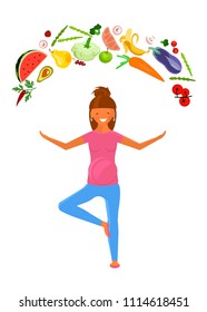 Pregnant woman diet banner. Pregnant diet, yoga, healthy lifestyle concept. Vector illustration eps 10