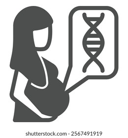 Pregnant woman with DNA bubble solid icon, genetic research concept. Vector graphics. DNA female test sign on white background, glyph style icon for mobile or web design.