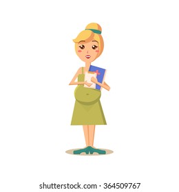 Pregnant Woman with Doctor Paperwork. Flat Vector Illustration 