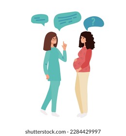 Pregnant woman at the doctor s appointment. A woman expecting a baby visits a doctor s office, examination during pregnancy. Flat vector illustration in cartoon design.