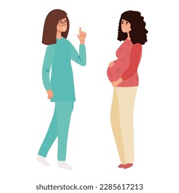 Pregnant woman at the doctor s appointment. A woman expecting a baby visits a doctor s office, examination during pregnancy. Flat vector illustration in cartoon design.