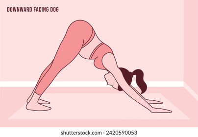 Pregnant Woman doing Downward Facing Dog. Flat vector illustration