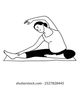 Pregnant woman doing exercise hand drawn illustration
