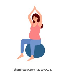 Pregnant woman doing exercise for relaxation in flat design on white background. Pregnancy yoga concept.