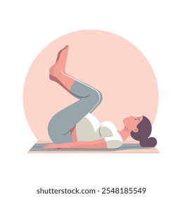 Mujer embarazada que hace la Ilustración vectorial del ejercicio aislada en blanco. Ejercicio de yoga embarazada en el concepto de casa. Relájate y medita para la futura madre. 