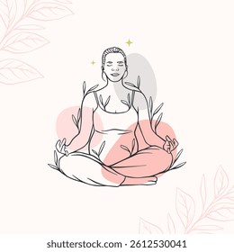 Pregnant woman doing meditation on hand drawing