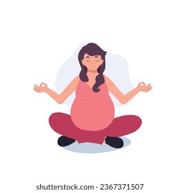 Pregnant Woman doing Meditation. Pregnancy Yoga and Meditation.  Pregnancy Meditation Art.