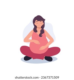 Pregnant Woman doing Meditation. Pregnancy Yoga and Meditation.  Pregnancy Meditation Art.