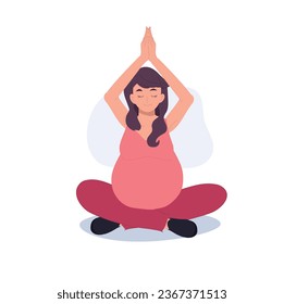 Pregnant Woman doing Meditation. Pregnancy Yoga and Meditation.  Pregnancy Meditation Art.