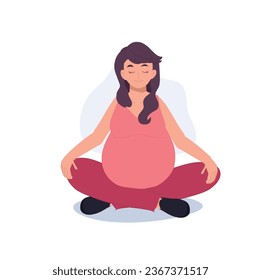 Pregnant Woman doing Meditation. Pregnancy Yoga and Meditation.  Pregnancy Meditation Art.