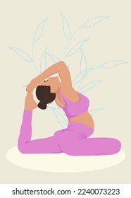 Pregnant woman doing prenatal yoga. Cute vector illustration in flat style