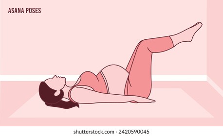 Pregnant Woman doing Yoga Asana poses Pose. Practice Ardha Ustrasana. Flat vector illustration