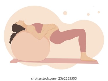 Pregnant woman doing yoga. Pregnant woman in the background. Vector illustration