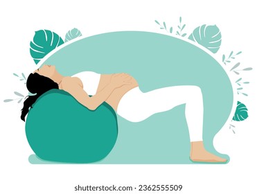 Pregnant woman doing yoga. Pregnant woman in the background. Vector illustration