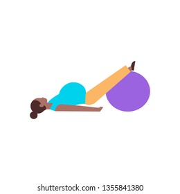 pregnant woman doing yoga exercises girl working out with gymnastic ball fitness pregnancy healthy lifestyle concept african american female cartoon character full length white background