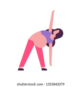pregnant woman doing yoga exercises girl working out fitness pregnancy healthy lifestyle concept female cartoon character full length white background