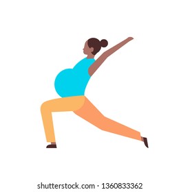 pregnant woman doing yoga exercises african american girl working out fitness pregnancy healthy lifestyle concept female cartoon character full length white background