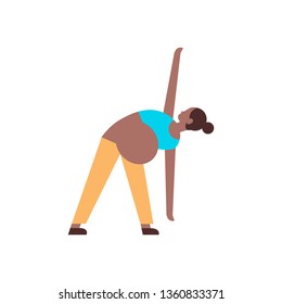 pregnant woman doing yoga exercises african american girl working out fitness pregnancy healthy lifestyle concept female cartoon character full length white background