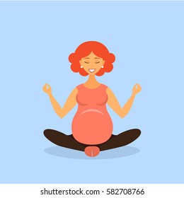 Pregnant woman doing yoga. Flat vector illustration.