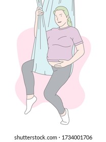 Pregnant woman doing yoga in a gym, concept illustration