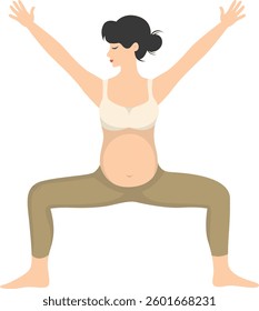 Pregnant Woman Doing Yoga Illustration. Healthy Activities. Isolated Vector Character.