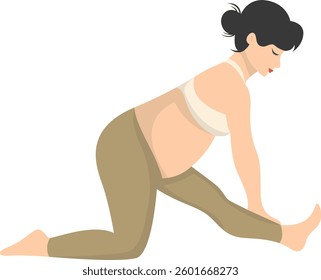 Pregnant Woman Doing Yoga Illustration. Healthy Activities. Isolated Vector Character.