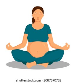 Pregnant woman doing yoga lotus position Relaxation And Meditation During Pregnancy flat style vector illustration Minimal Design