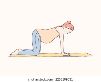 Pregnant woman doing yoga mat simple korean style illustration