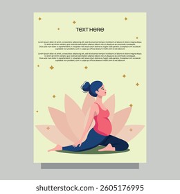 Pregnant woman doing yoga meditation. Calmness, peaceful, harmony pregnancy. Mindfulness relax woman card 