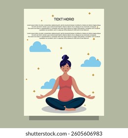 Pregnant woman doing yoga meditation. Calmness, peaceful, harmony pregnancy. Mindfulness relax woman card 