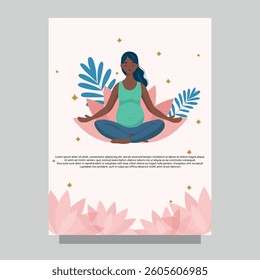 Pregnant woman doing yoga meditation. Calmness, peaceful, harmony pregnancy. Mindfulness relax woman card 