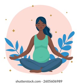 Pregnant woman doing yoga and meditation. Calmness, peaceful, harmony posture pregnancy period. Community mindfulness relax peace and clear mind 