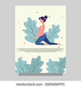 Pregnant woman doing yoga meditation. Calmness, peaceful, harmony pregnancy. Mindfulness relax woman card 