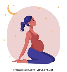 Pregnant woman doing yoga and meditation. Calmness, peaceful, harmony posture pregnancy period. Community mindfulness relax peace and clear mind 
