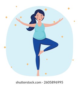 Pregnant woman doing yoga and meditation. Calmness, peaceful, harmony posture pregnancy period. Community mindfulness relax peace and clear mind 
