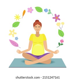 Pregnant woman doing yoga in nature. Concept for yoga, meditation, relaxation. Vector illustration