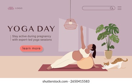 Pregnant Woman Doing Yoga on Fitness Ball at Home