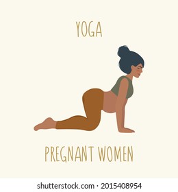 Pregnant woman doing Yoga. People do sports for the poster. Vector illustration with gymnastics and relaxation. Vector illustration