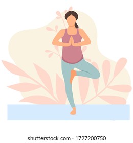 Pregnant woman is doing yoga, sports concept, 
meditation, healthy lifestyle. Vector illustration