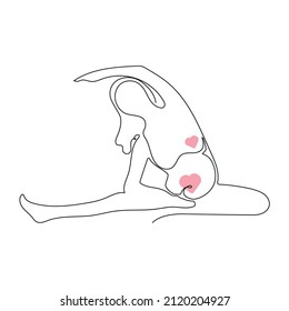 Pregnant Woman Doing Yoga or Doing Stretching Preparation for Childbirth Line Drawing One Line Drawing