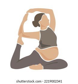 Pregnant woman doing yoga or stretching,doing yoga asana and relaxation,exercises for pregnant women,vector simple flat style illustration.Happy and healthy pregnancy concept isolated on white 