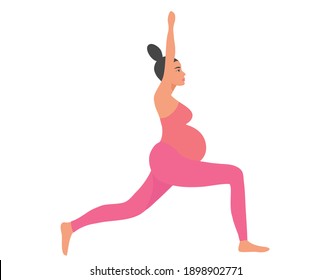 Pregnant woman doing yoga vector illustration. Pregnancy and motherhood healthy and mother care concept 