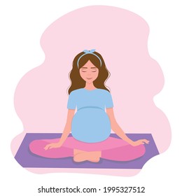 Pregnant woman doing yoga Vector illustration. Pregnancy health concept. 