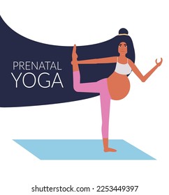 Pregnant woman doing yoga.Pregnancy health concept. Vector illustration